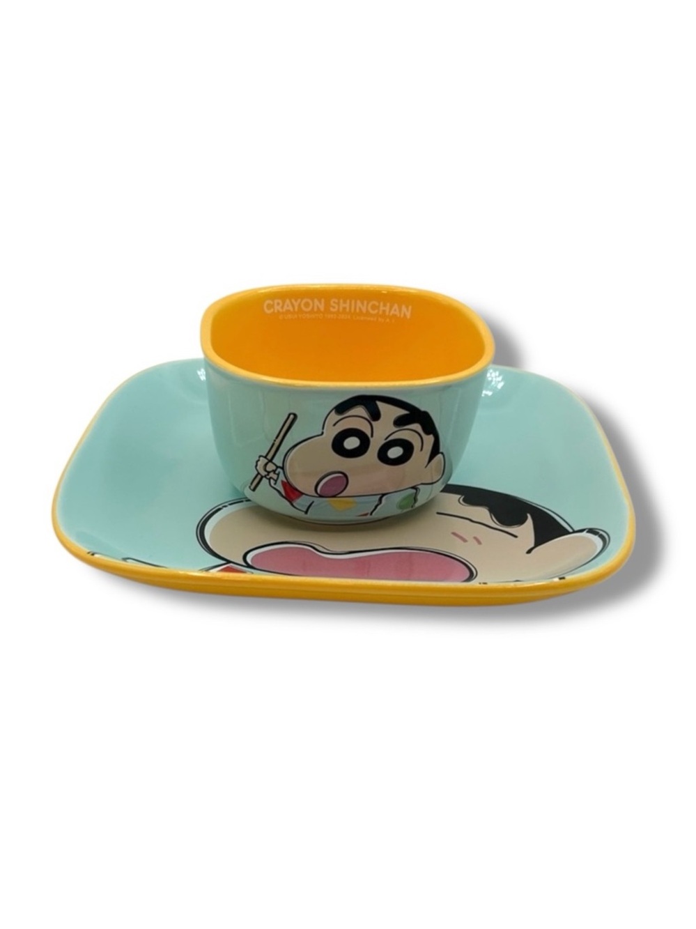 Crayon Shinchan Rice Bowl Plate‎ Set Kawaii Anime Blue Yellow Ceramic Dish